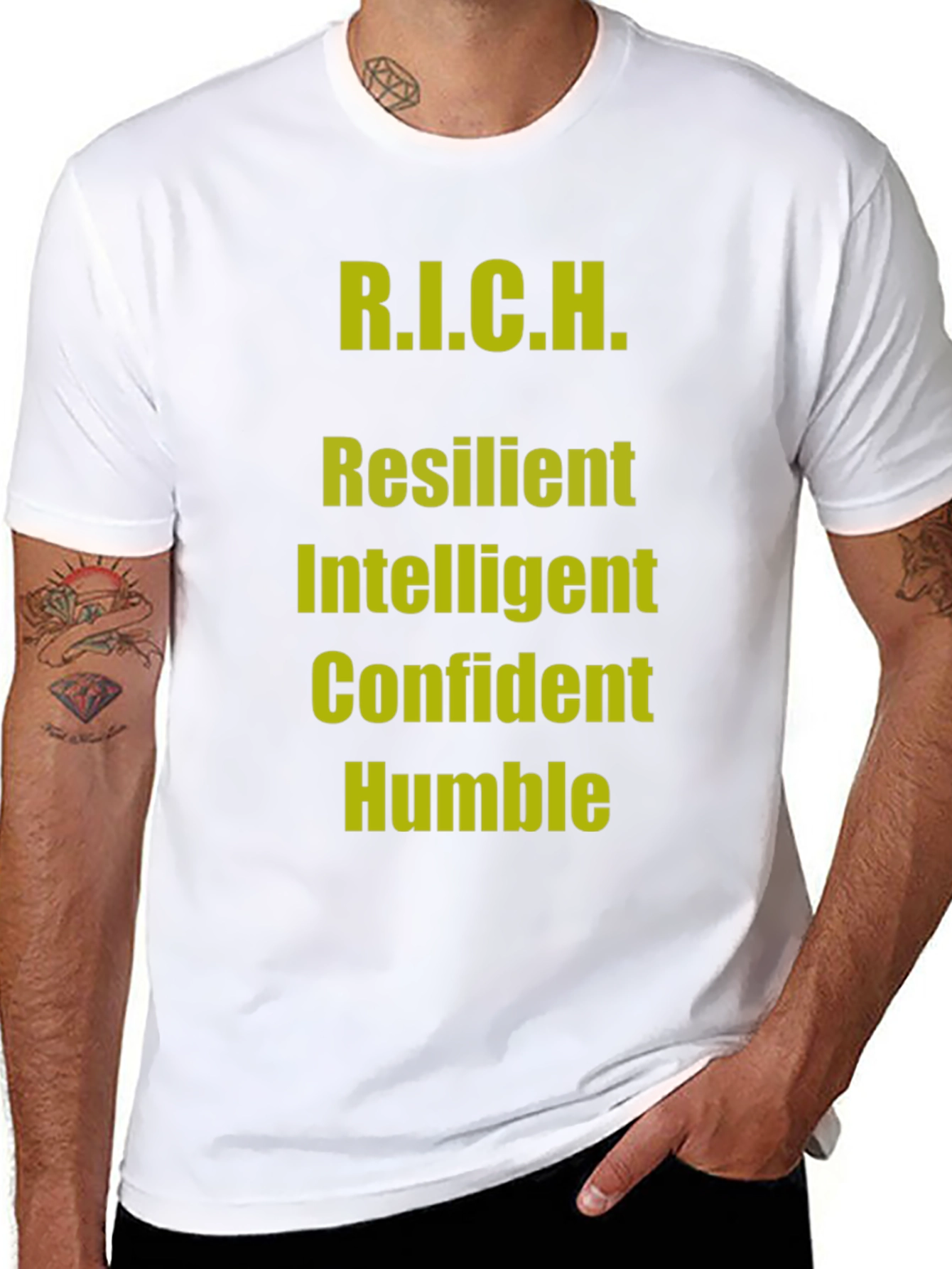 R.I.C.H. Black T-Shirt - Resilient Intelligent Confident Humble