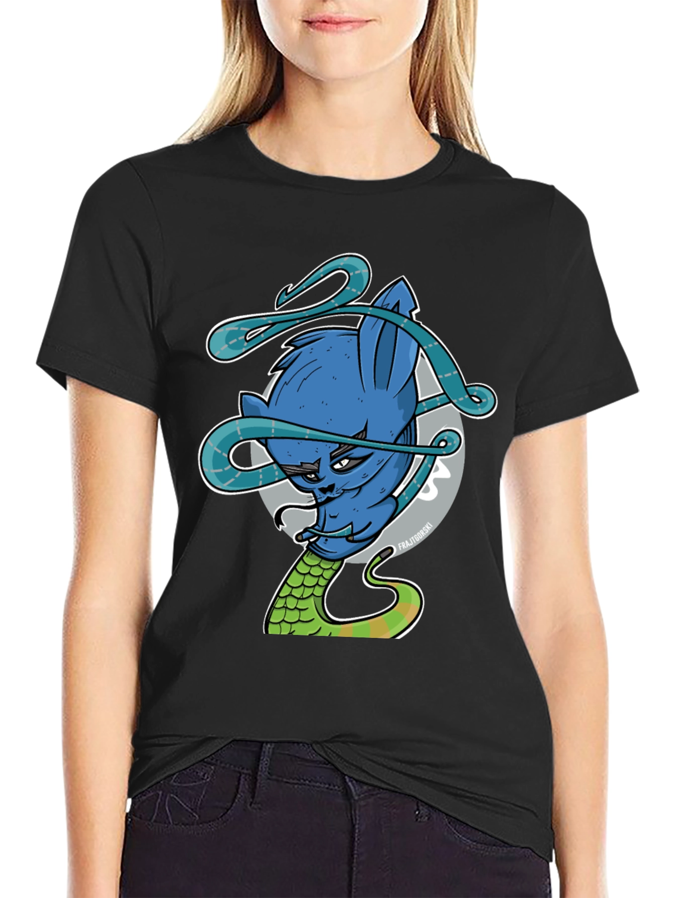 Blue Cat Snake Graphic Tee