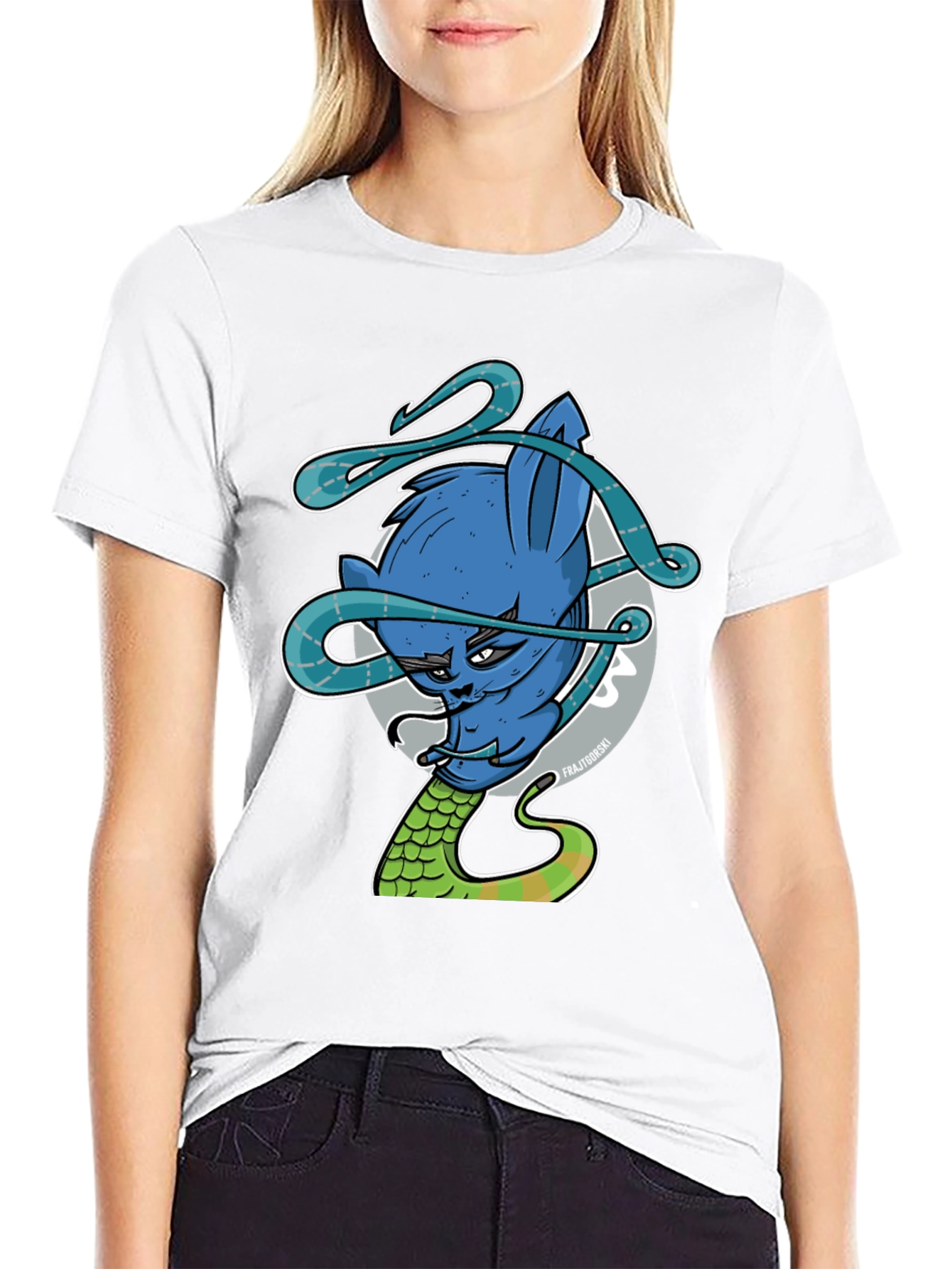 Blue Cat Snake Graphic Tee