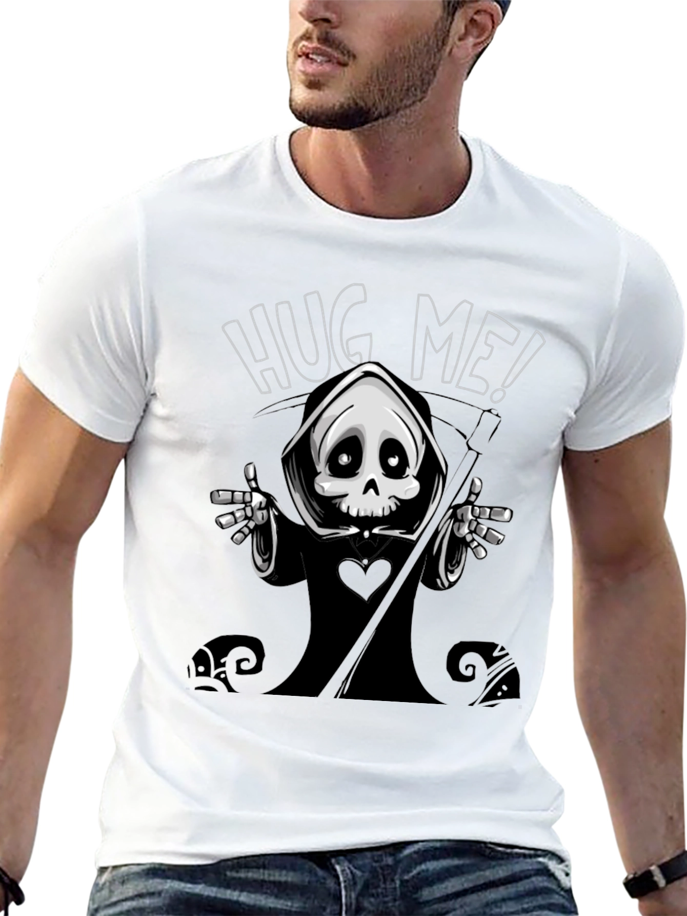 Grim Reaper Hug Me Graphic T-Shirt