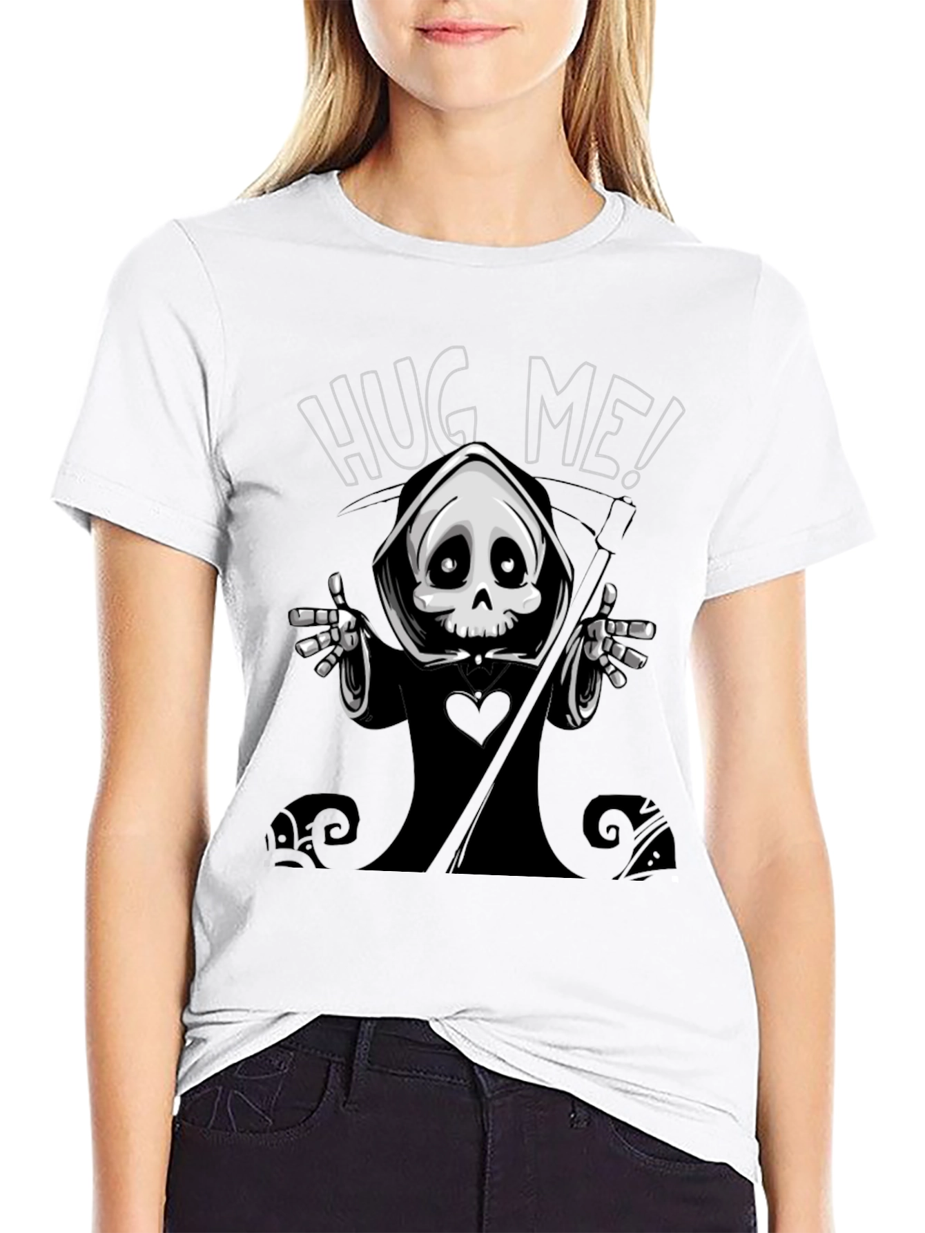 Grim Reaper Hug Me Graphic T-Shirt