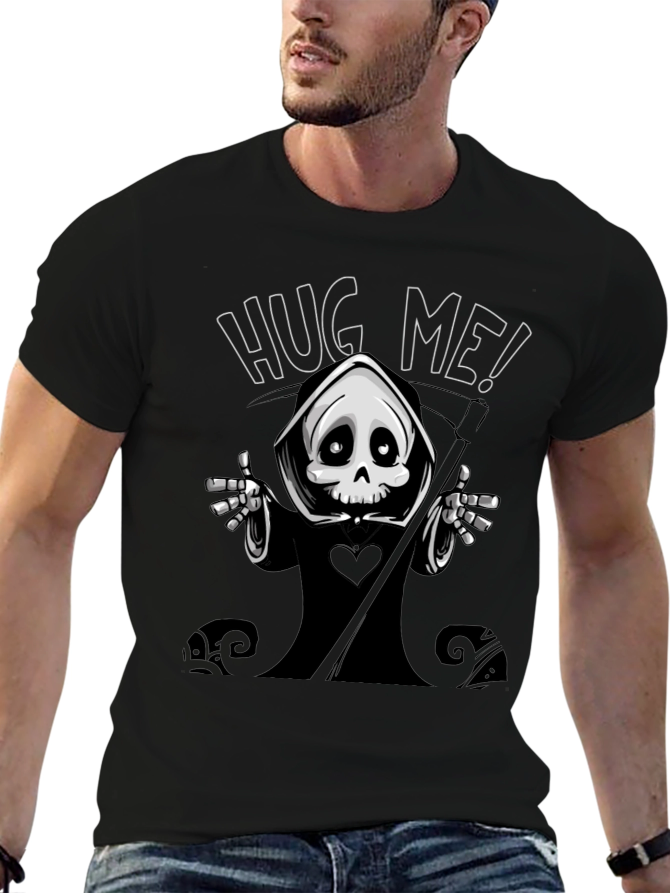 Grim Reaper Hug Me Graphic T-Shirt
