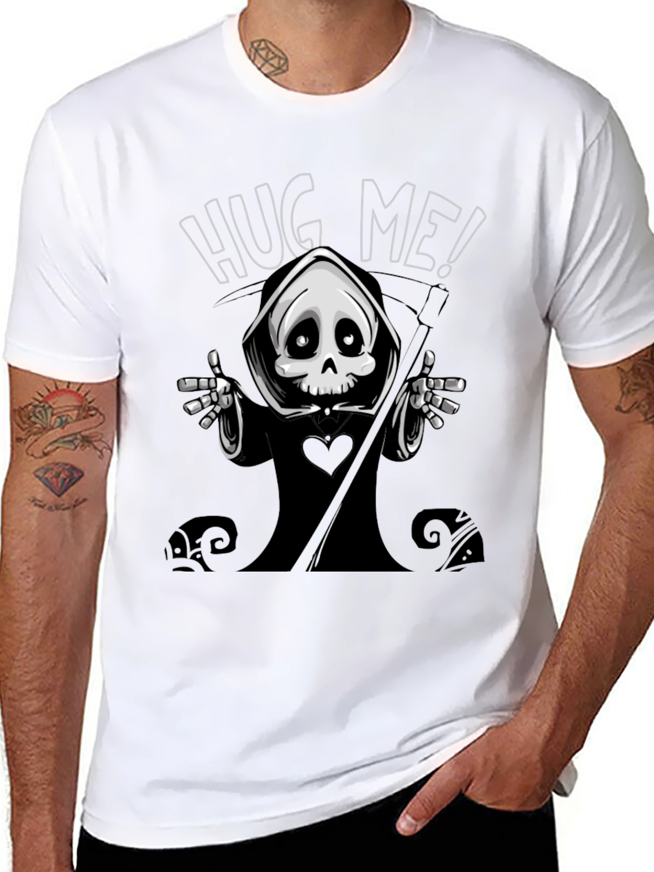 Grim Reaper Hug Me Graphic T-Shirt