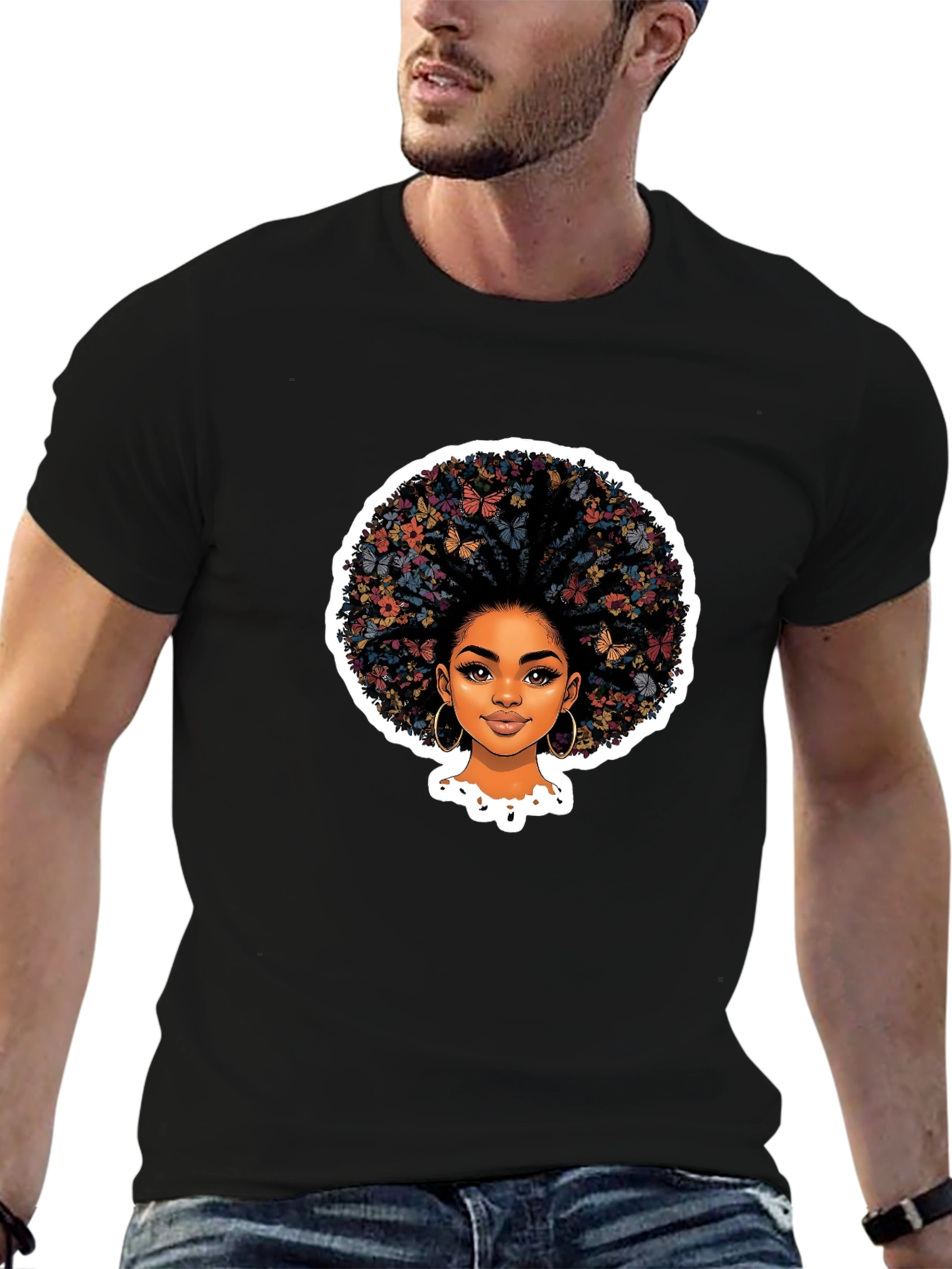 Butterfly Afro Black T-Shirt