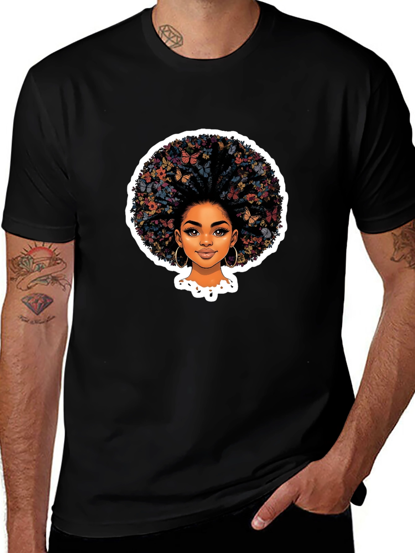 Butterfly Afro Black T-Shirt