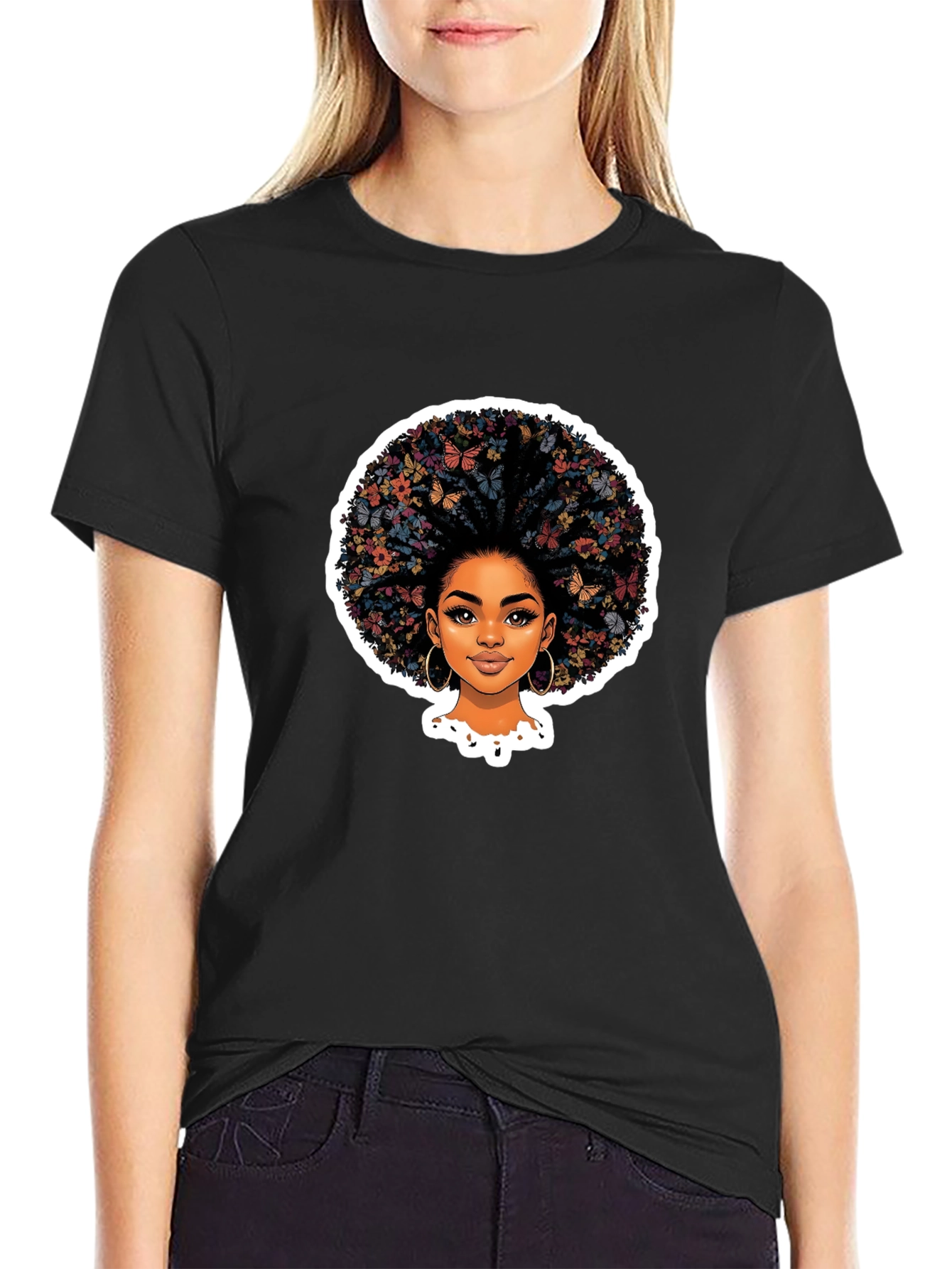 Butterfly Afro Black T-Shirt