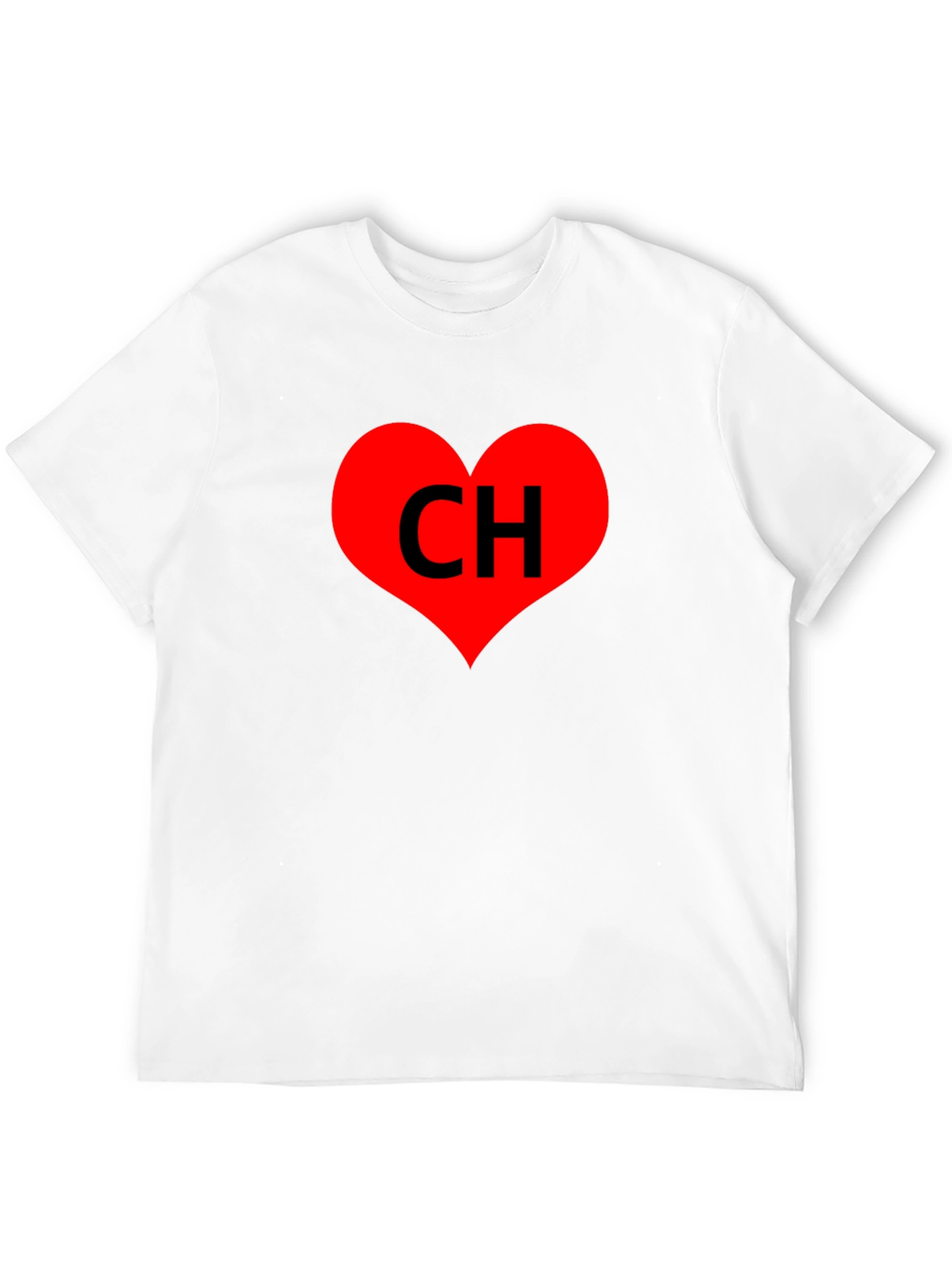 Black T-Shirt with Red Heart CH Graphic Print