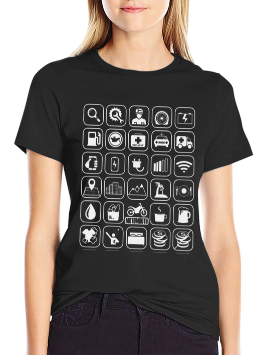 Mens Black Graphic T-Shirt - Road Trip Icons