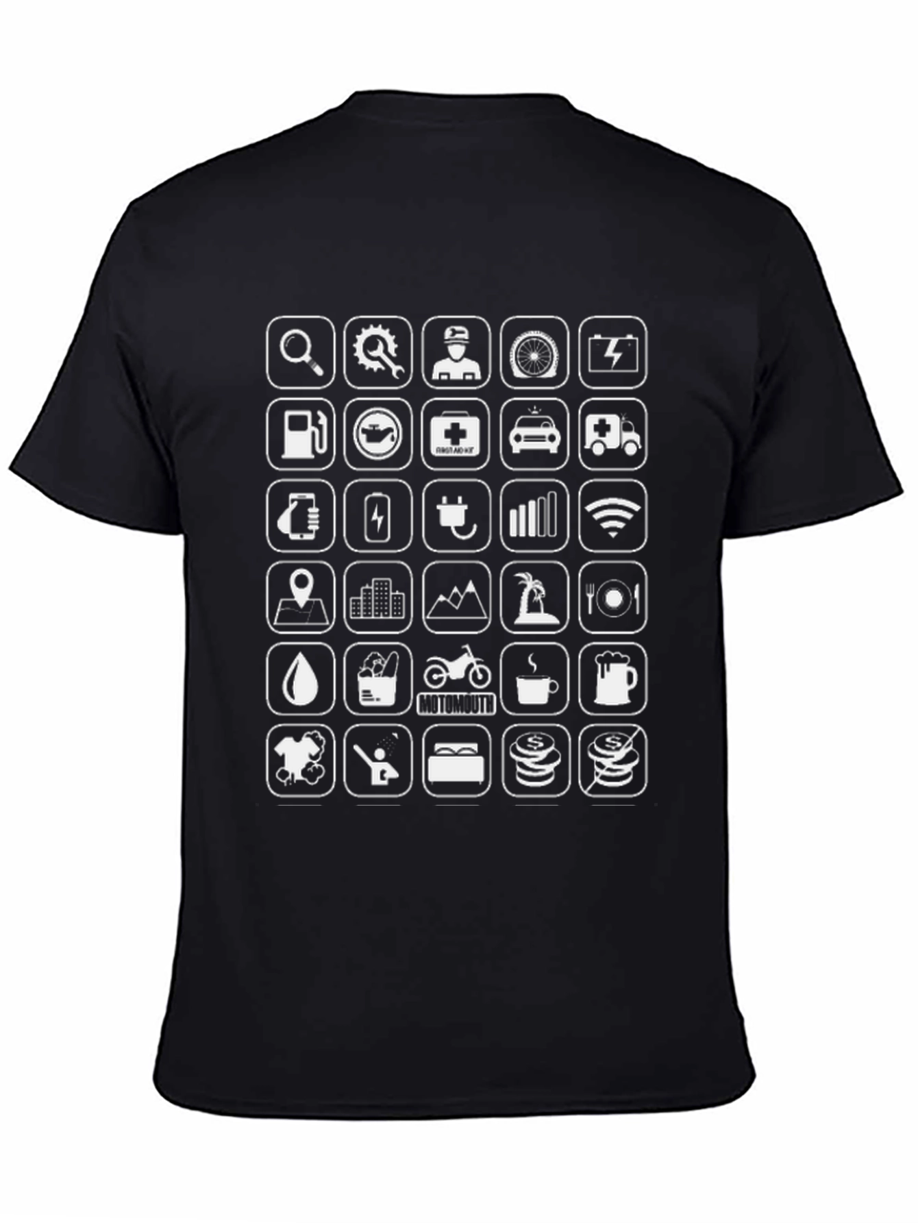 Mens Black Graphic T-Shirt - Road Trip Icons