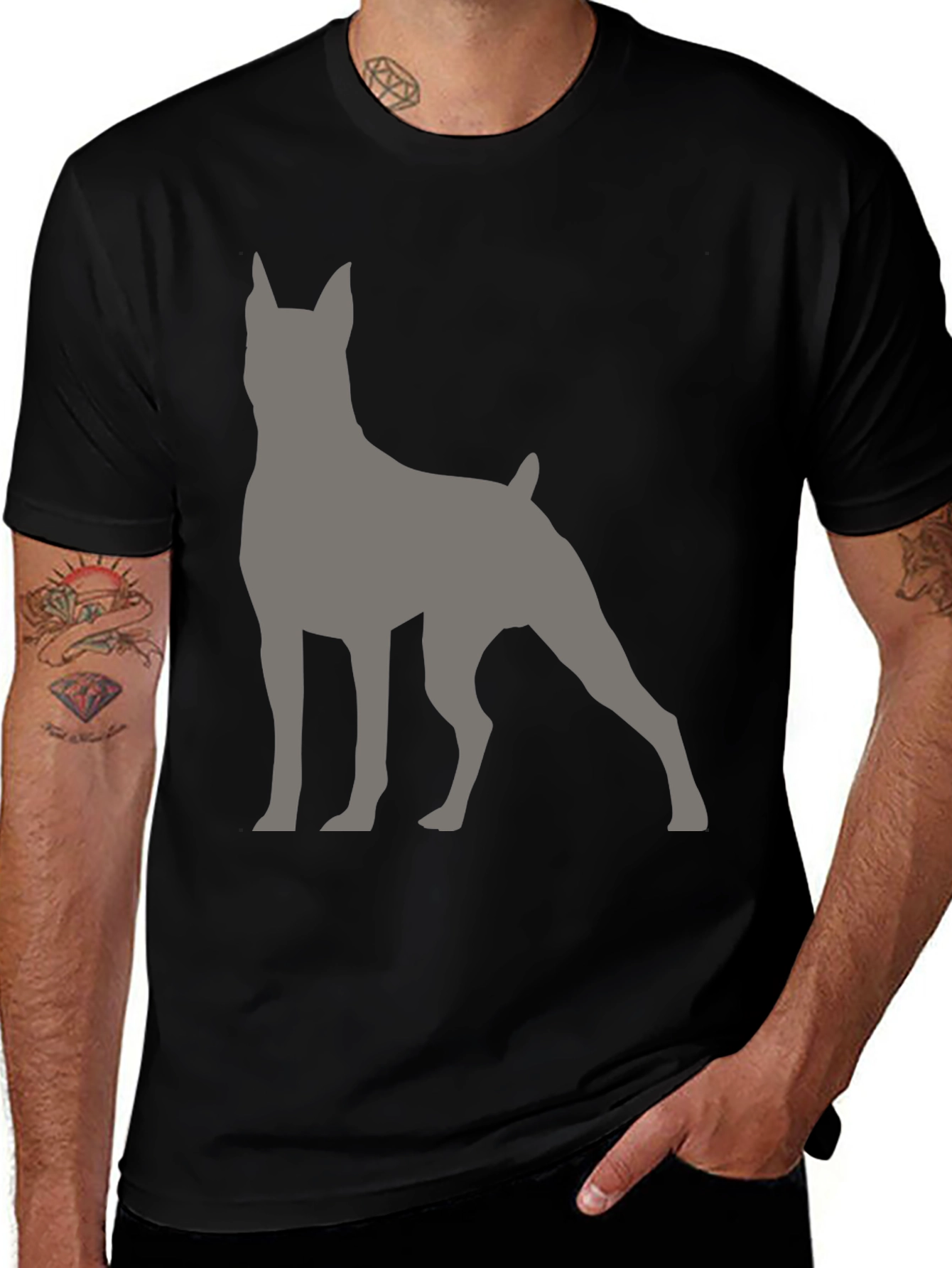 Dog Silhouette Graphic T-Shirt - Black
