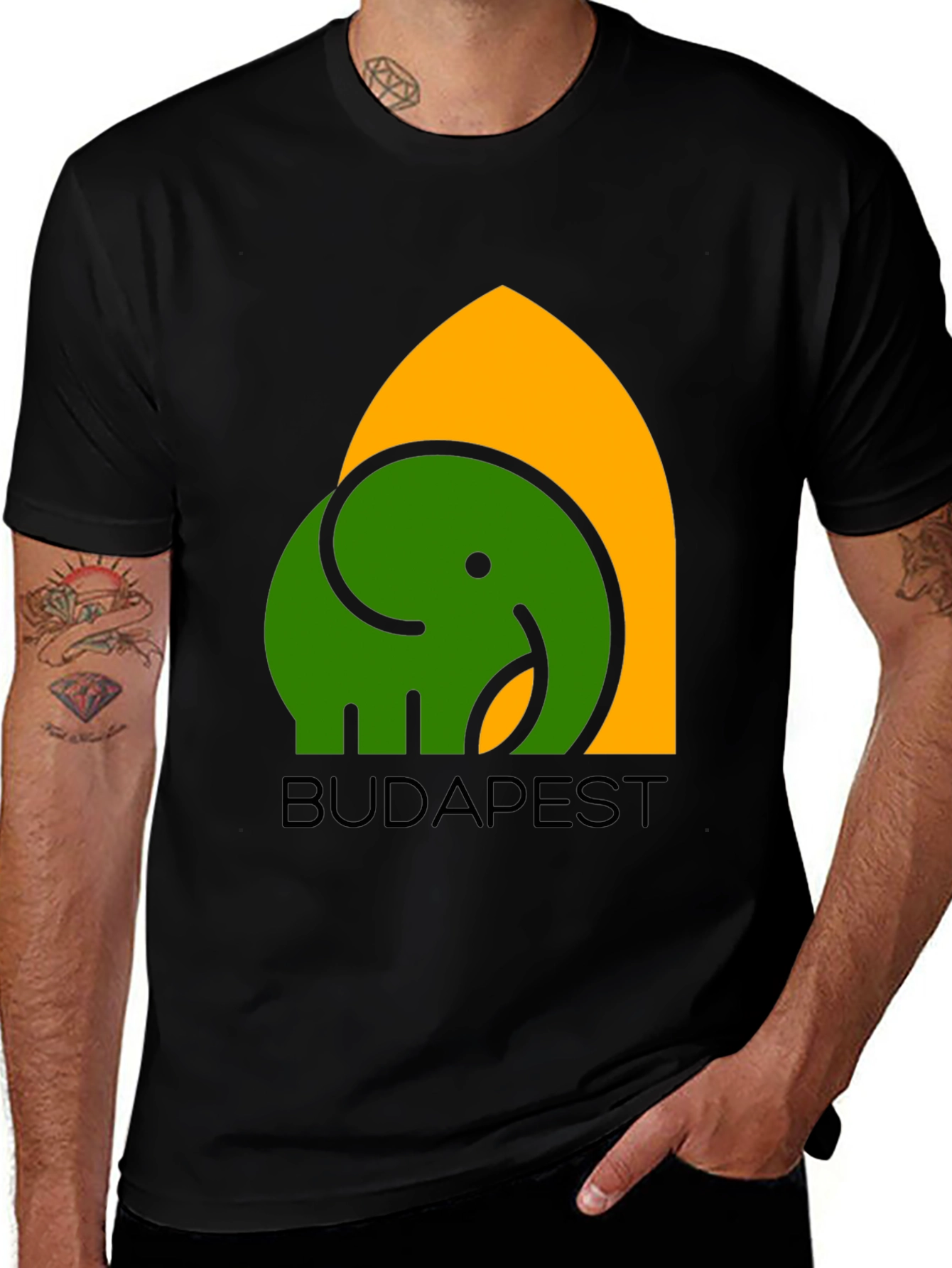 Budapest Elephant Graphic T-Shirt - Black