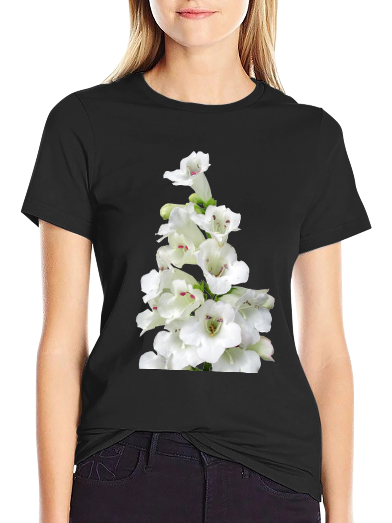 Floral Graphic Tee - Classic Black Cotton T-Shirt