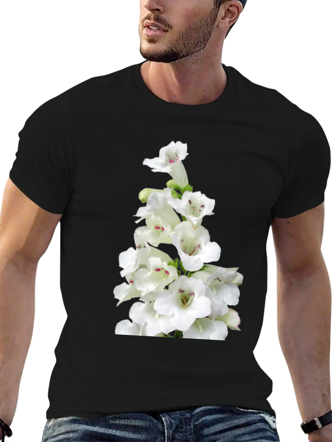 Floral Graphic Tee - Classic Black Cotton T-Shirt