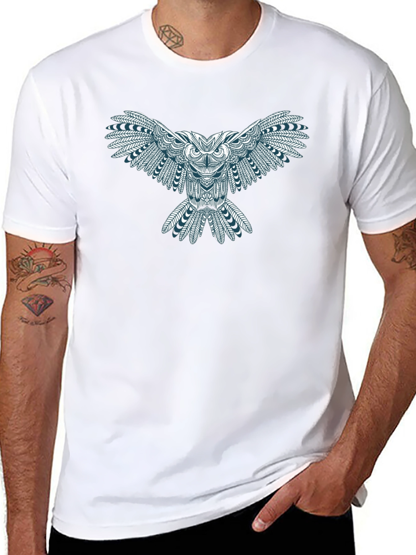 Owl Graphic Print Tee - Black