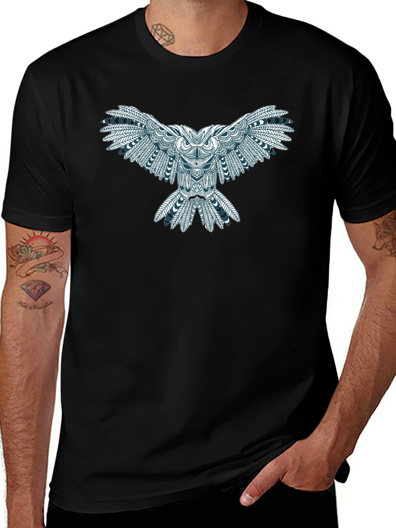 Owl Graphic Print Tee - Black