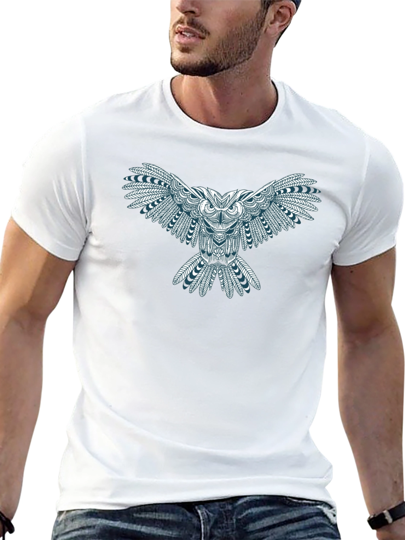 Owl Graphic Print Tee - Black