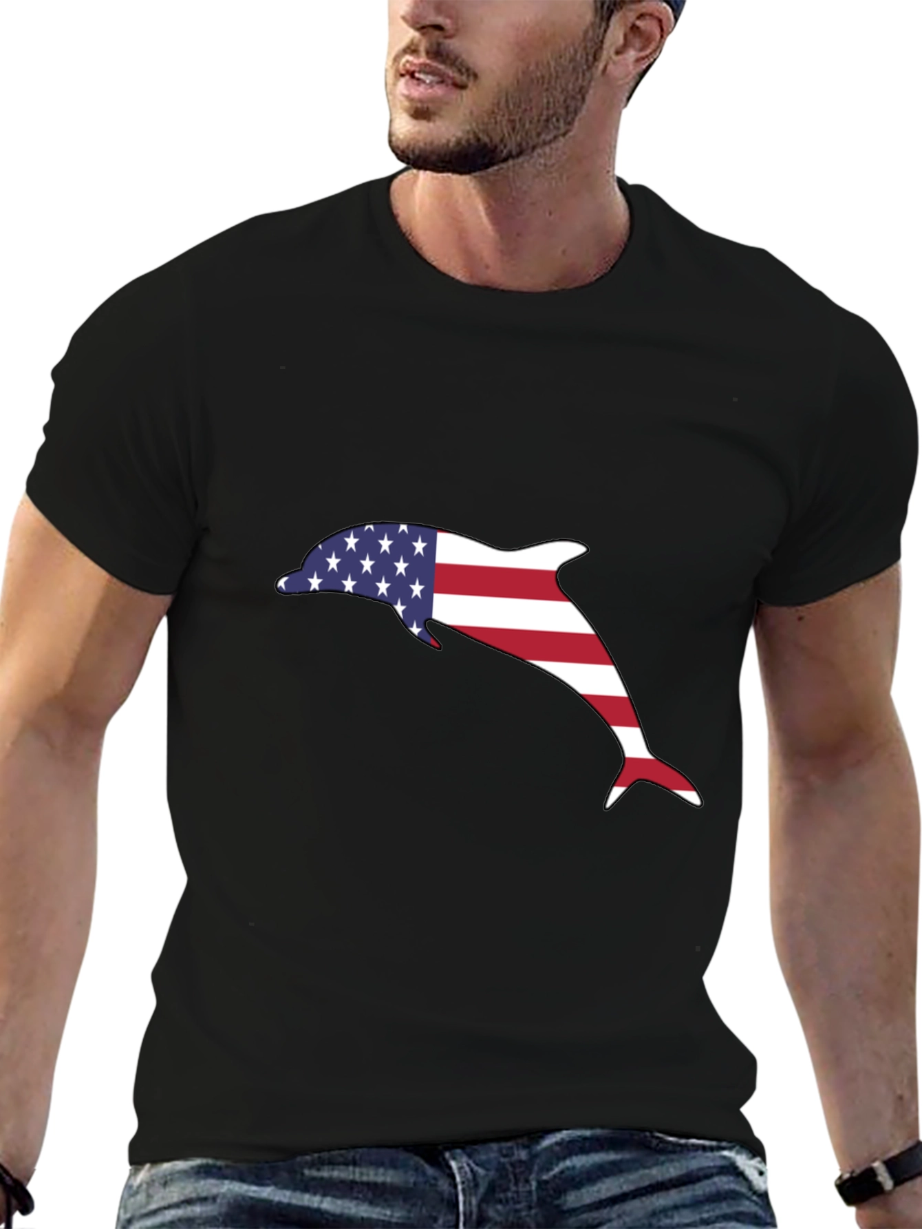 American Flag Dolphin Graphic Tee - Black