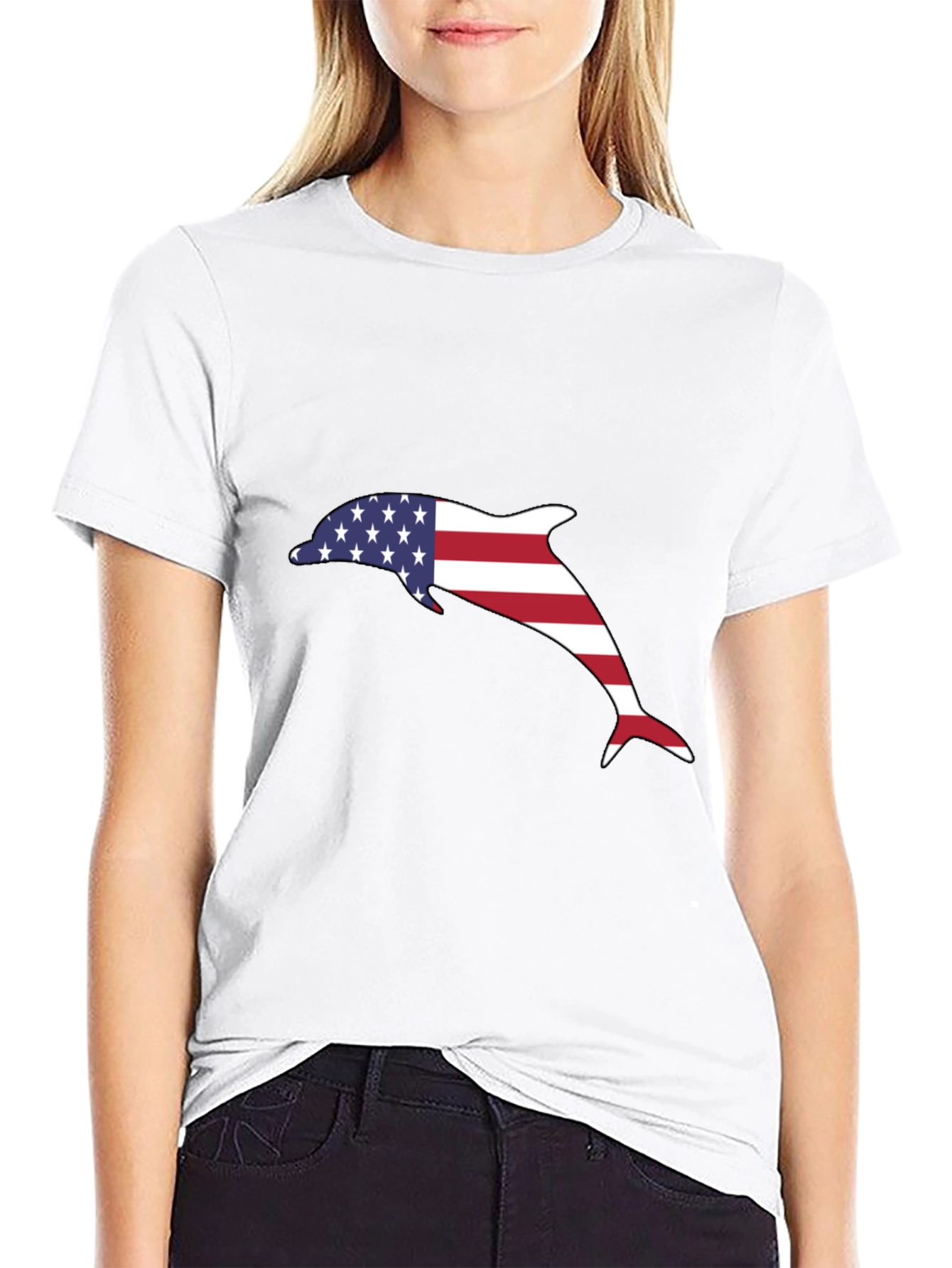 American Flag Dolphin Graphic Tee - Black
