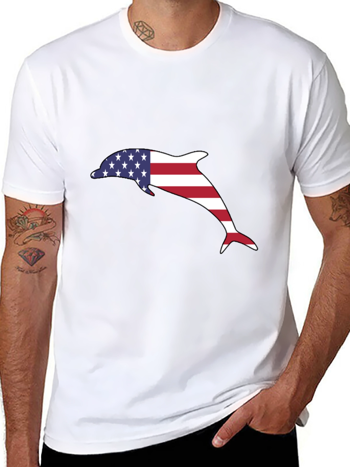 American Flag Dolphin Graphic Tee - Black