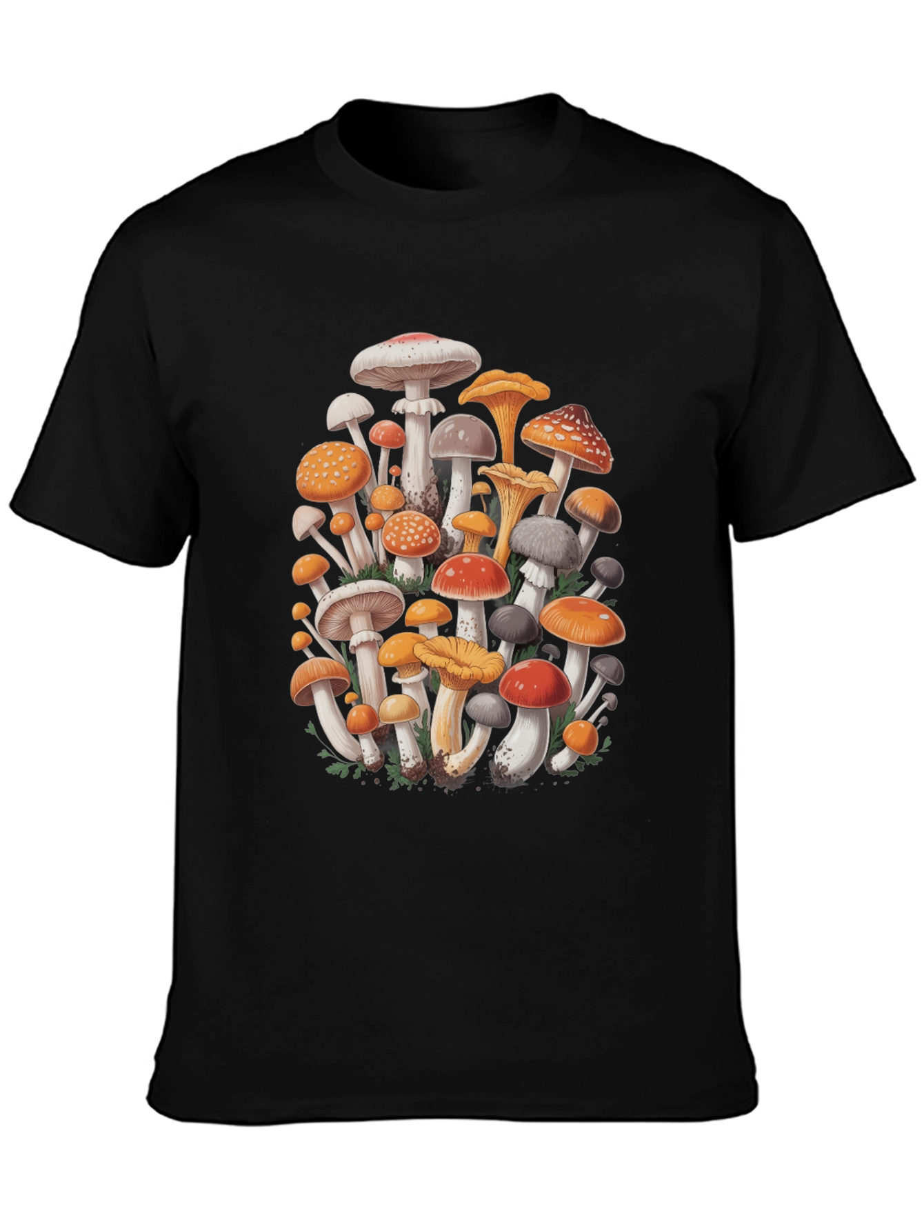 Mushroom Print Graphic Tee - Black Cotton Blend