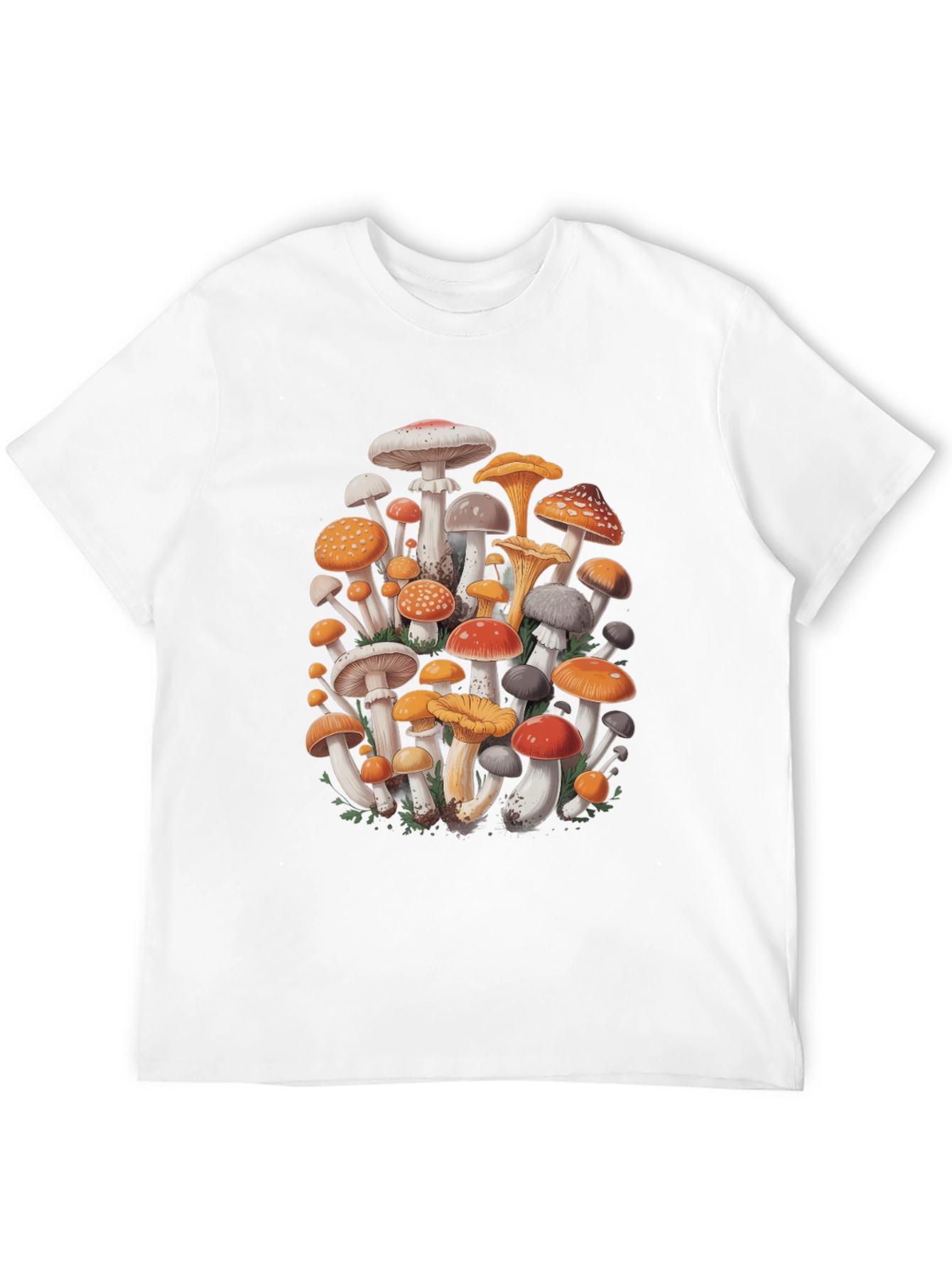 Mushroom Print Graphic Tee - Black Cotton Blend