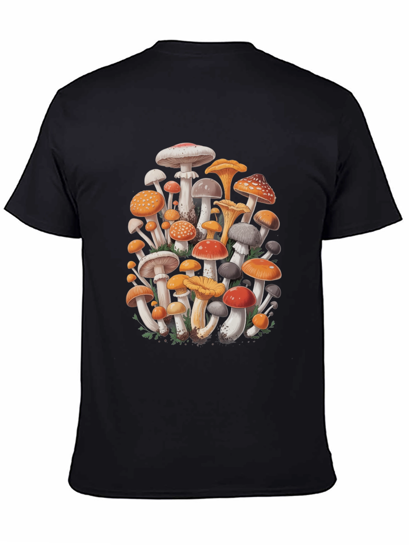 Mushroom Print Graphic Tee - Black Cotton Blend