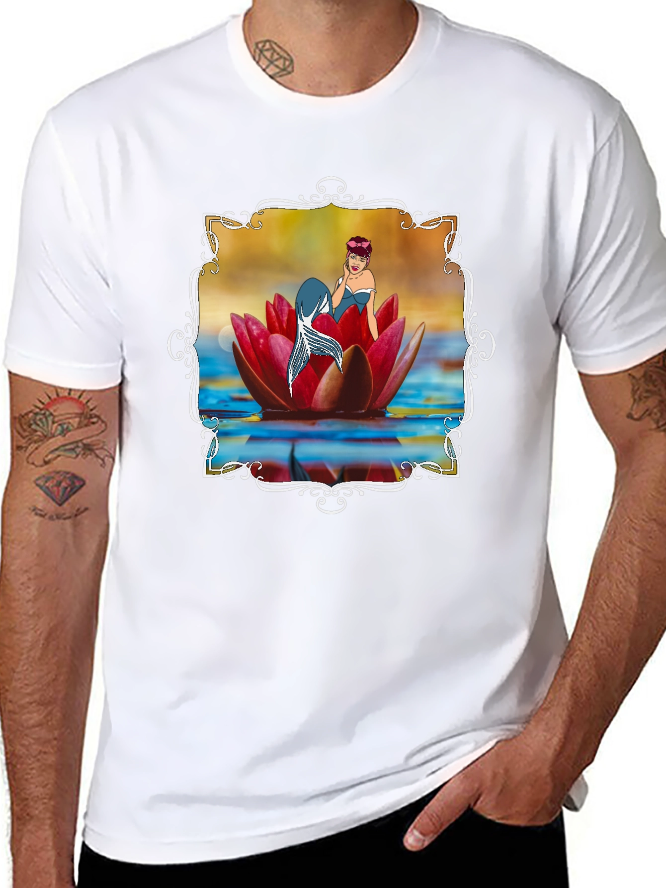 Mermaid Lotus Flower T-Shirt - Unique Graphic Tee