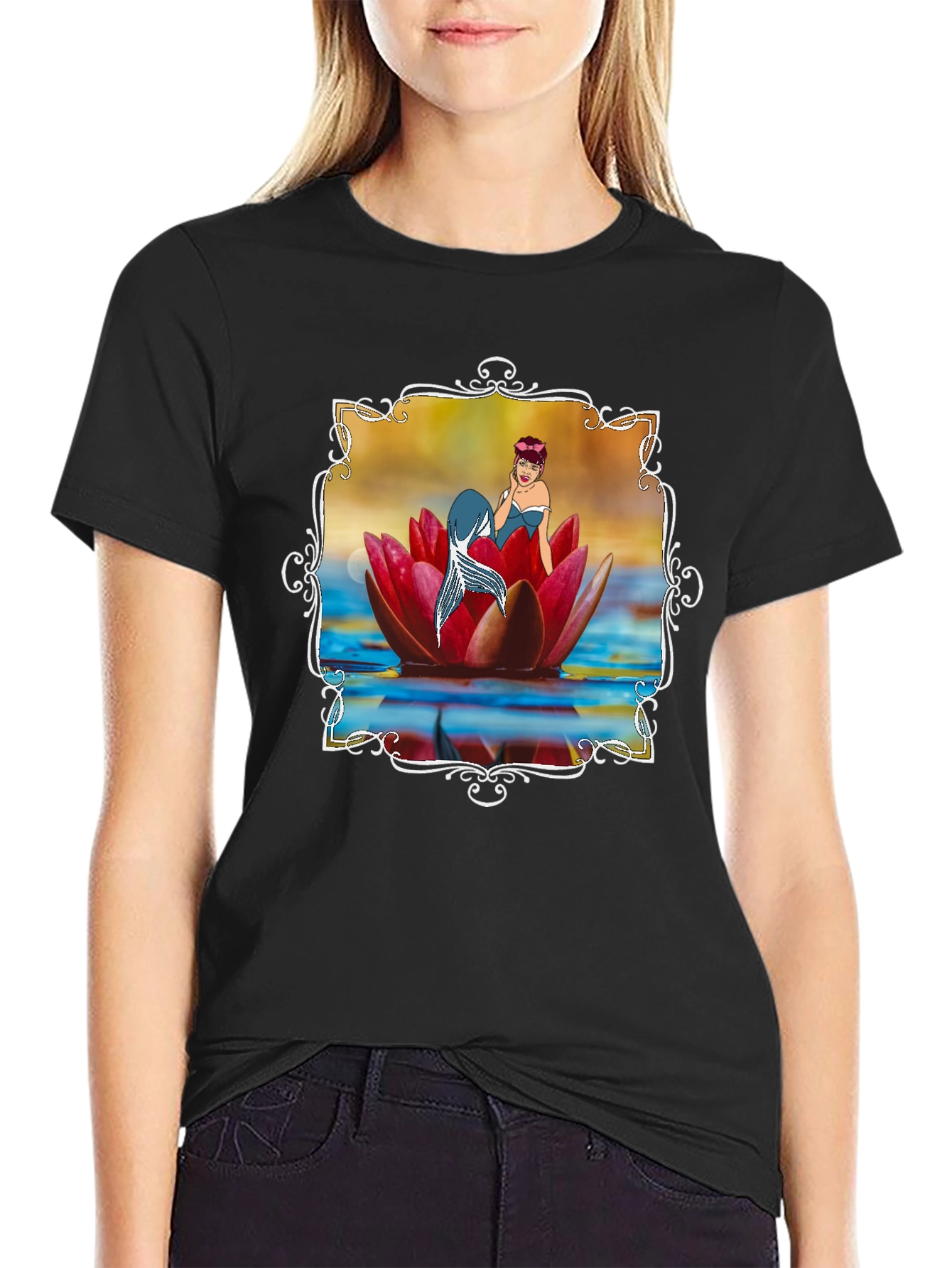 Mermaid Lotus Flower T-Shirt - Unique Graphic Tee