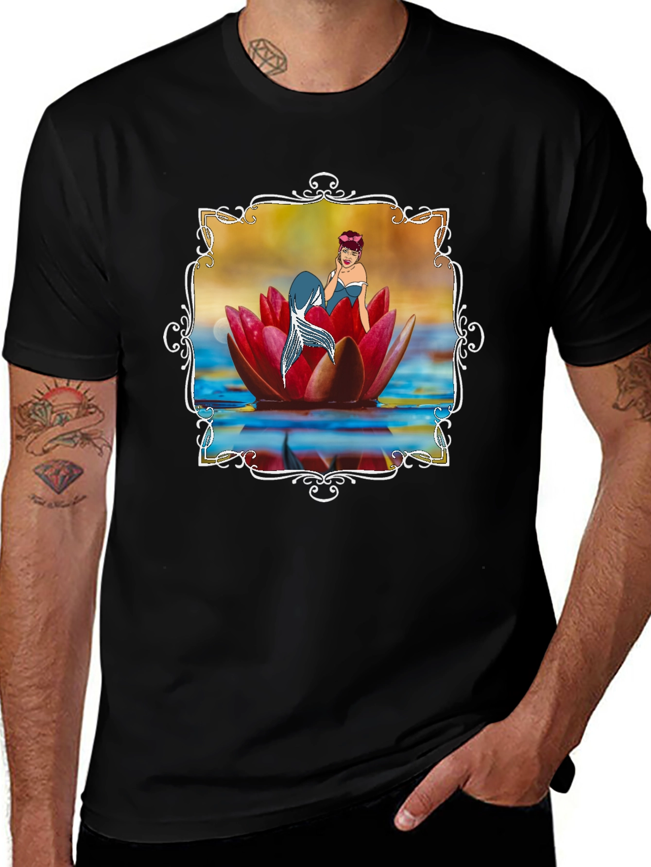 Mermaid Lotus Flower T-Shirt - Unique Graphic Tee