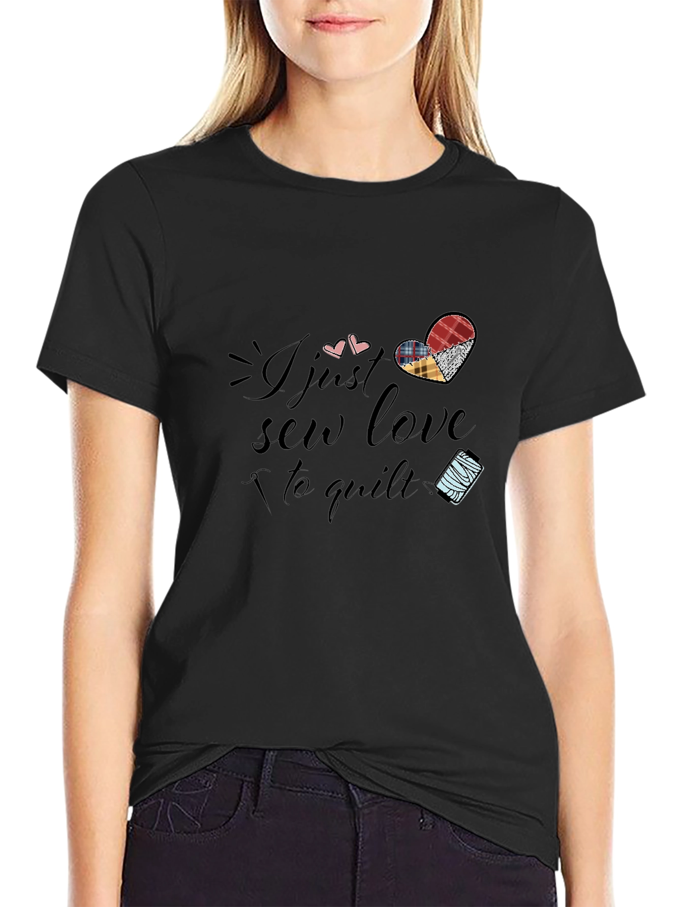 Sew Love to Quilt Black Graphic T-Shirt
