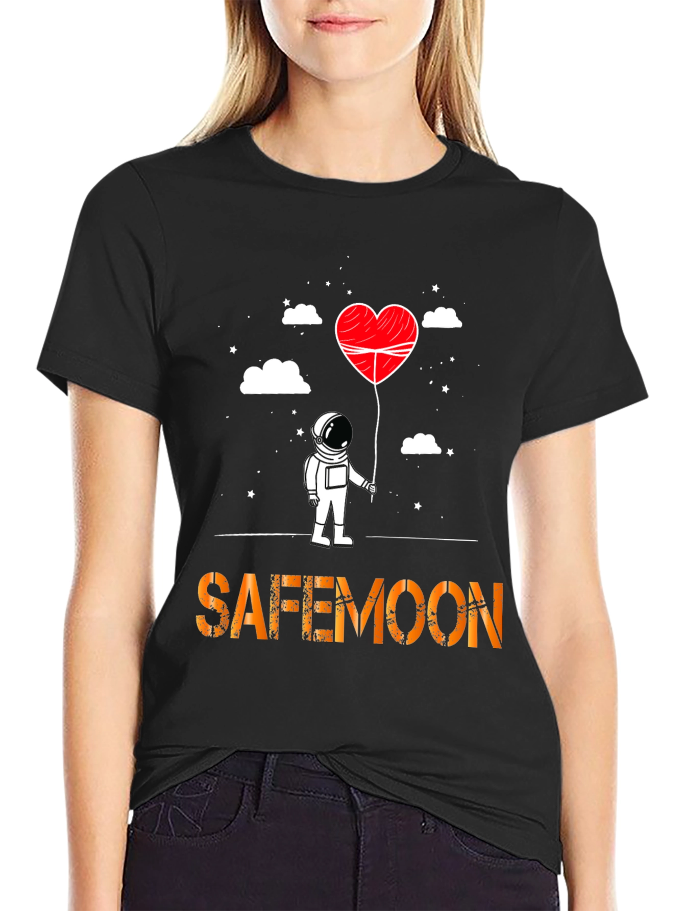 Safemoon Astronaut Heart Balloon Black T-Shirt