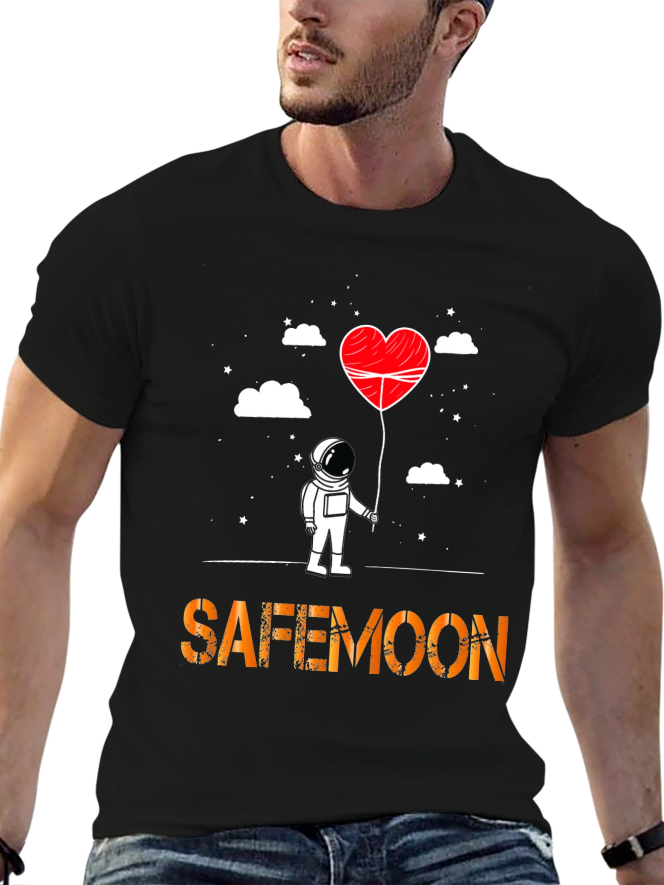 Safemoon Astronaut Heart Balloon Black T-Shirt