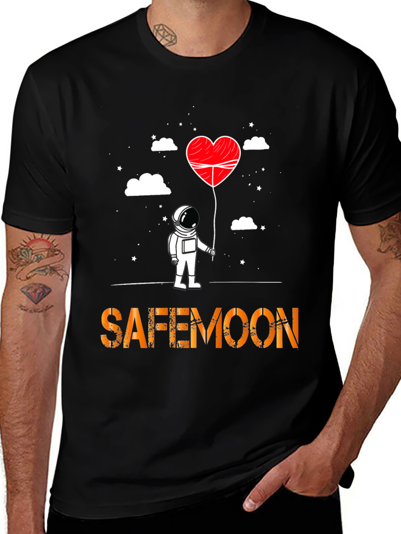 Safemoon Astronaut Heart Balloon Black T-Shirt