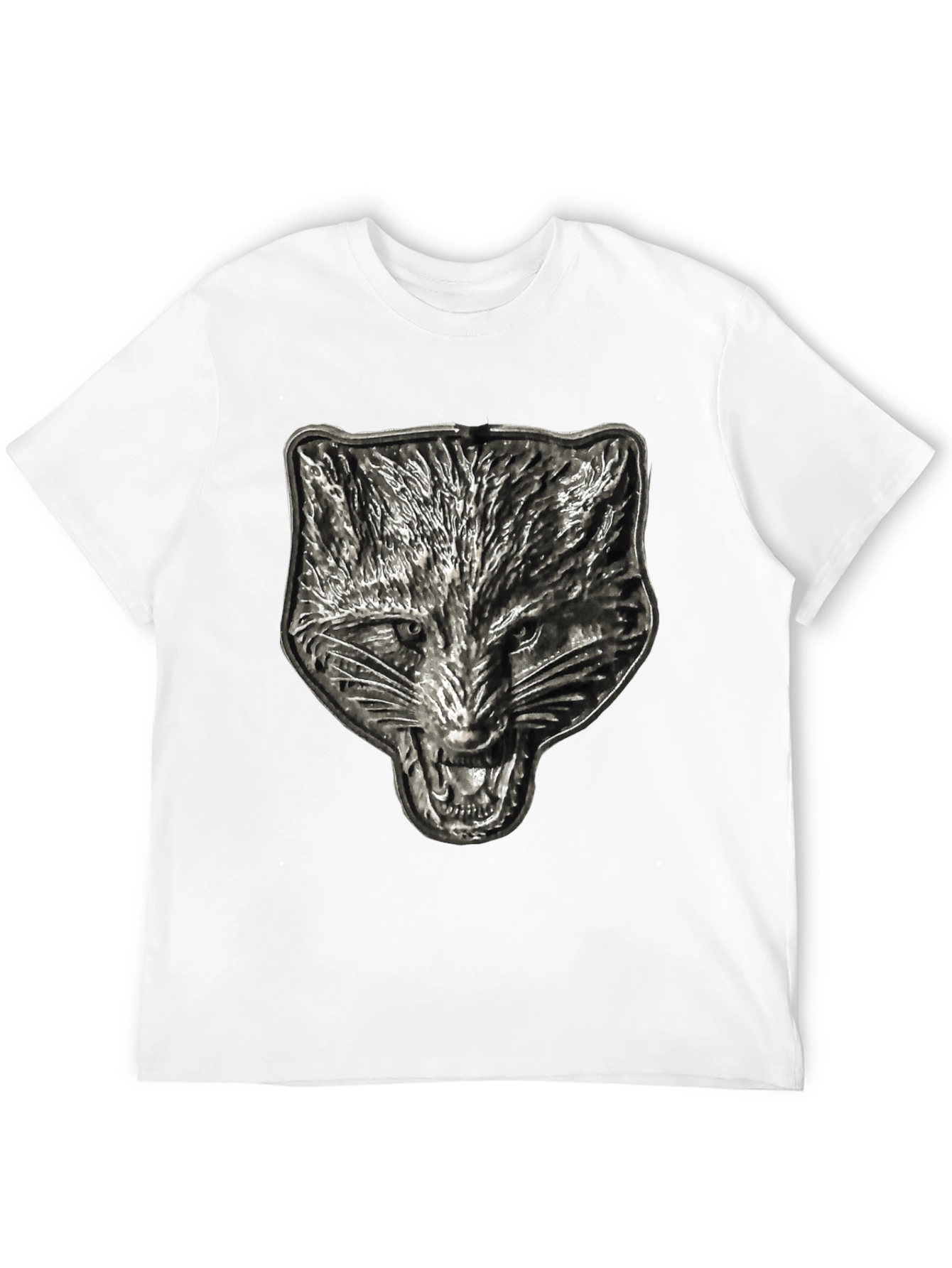 Mens Black T-Shirt with Embossed Wolf Graphic