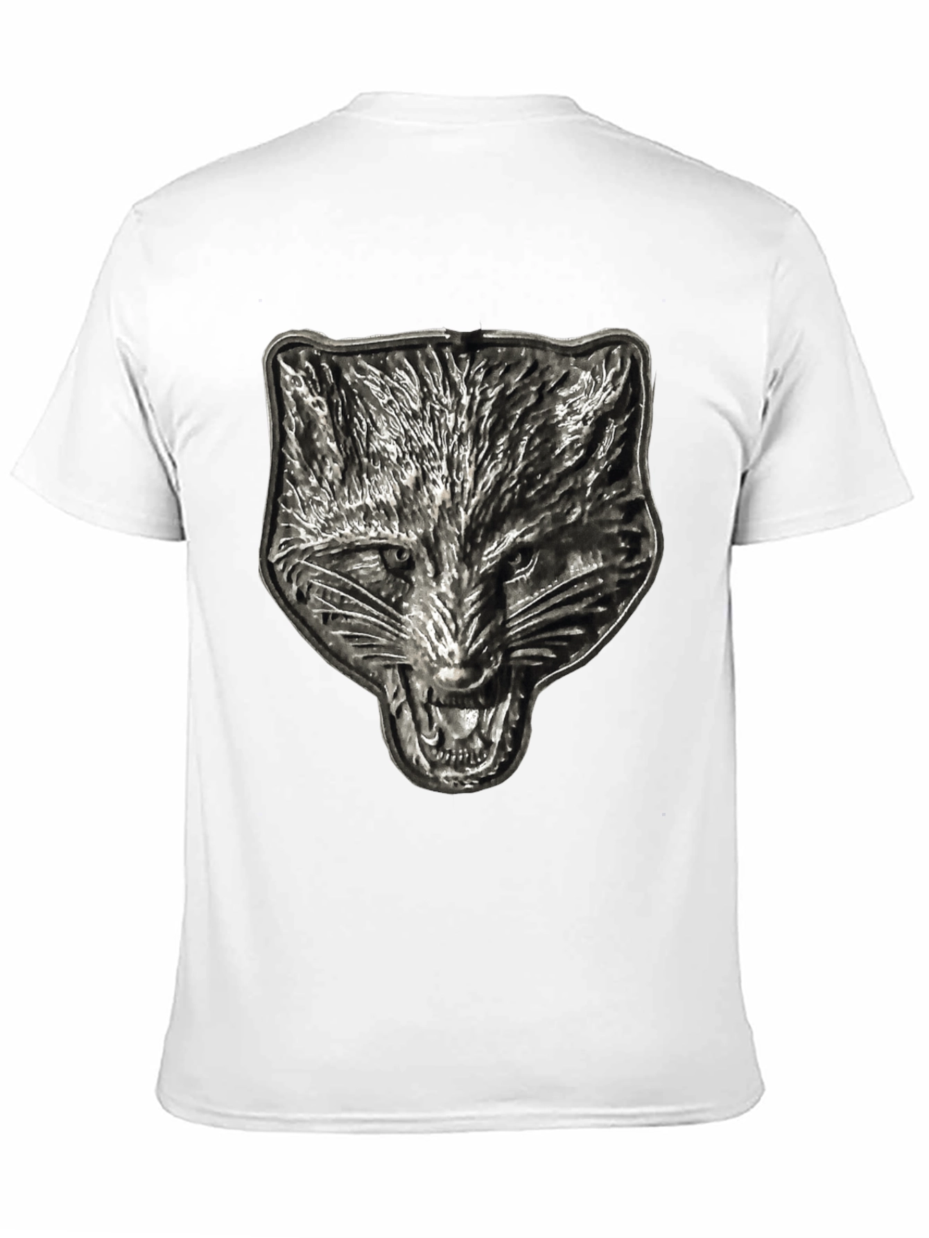 Mens Black T-Shirt with Embossed Wolf Graphic