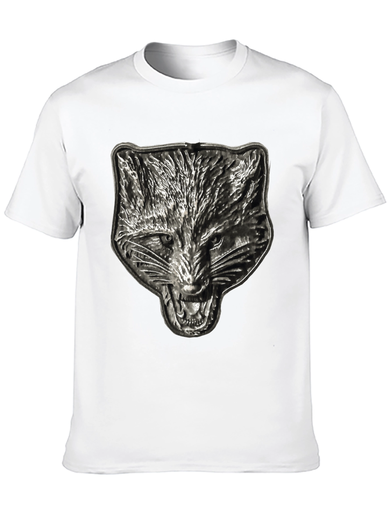Mens Black T-Shirt with Embossed Wolf Graphic