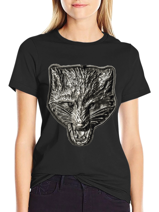 Mens Black T-Shirt with Embossed Wolf Graphic