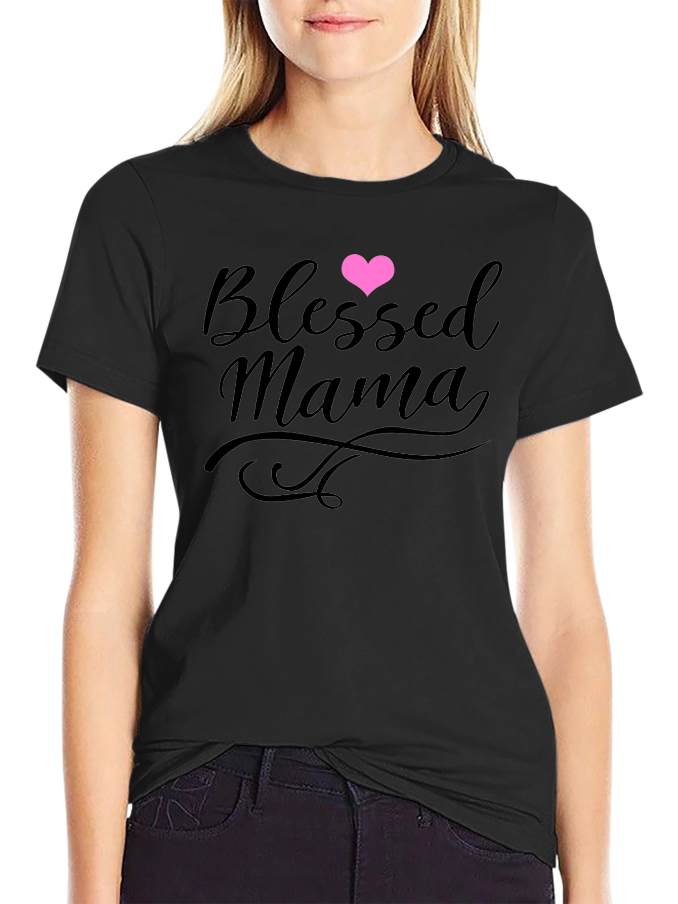 Blessed Mama Heart Graphic Tee - Soft Cotton Blend