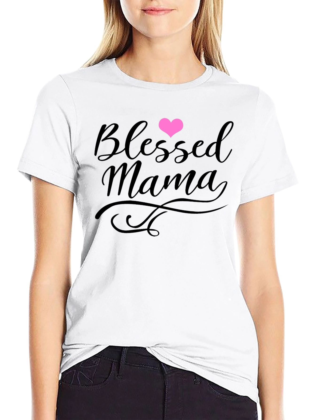 Blessed Mama Heart Graphic Tee - Soft Cotton Blend