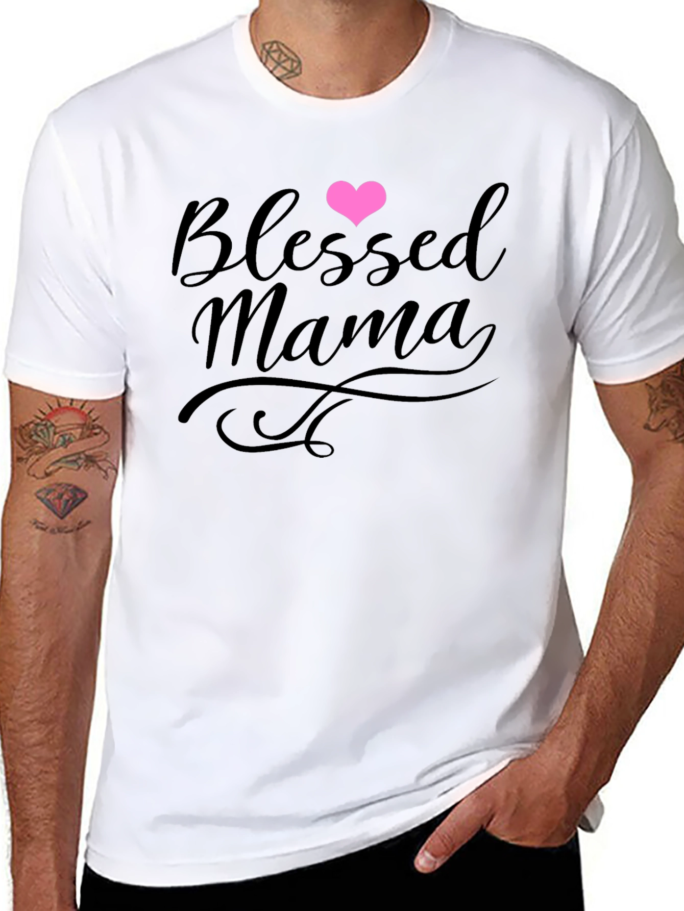 Blessed Mama Heart Graphic Tee - Soft Cotton Blend