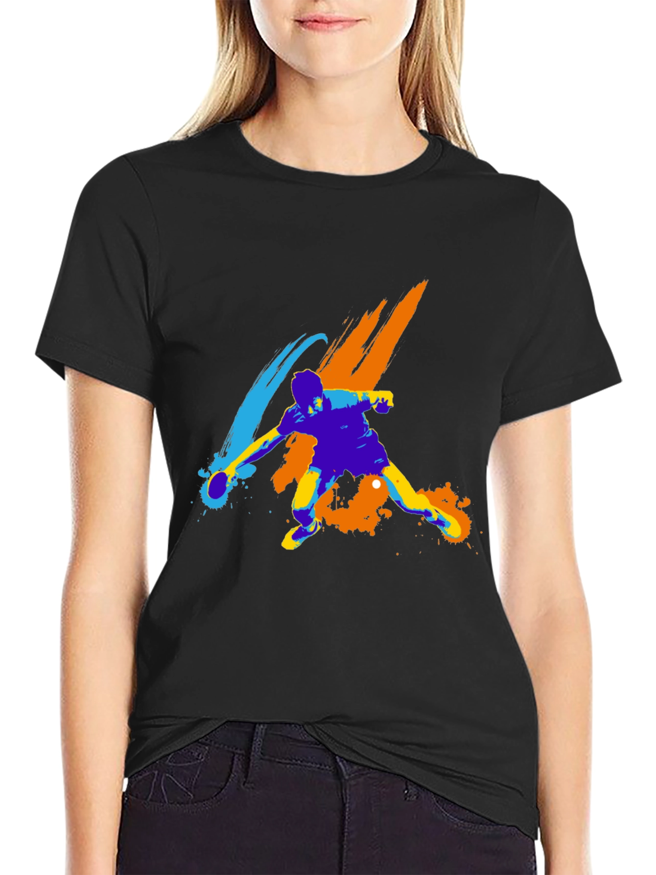 Abstract Table Tennis Player Graphic Tee - Black