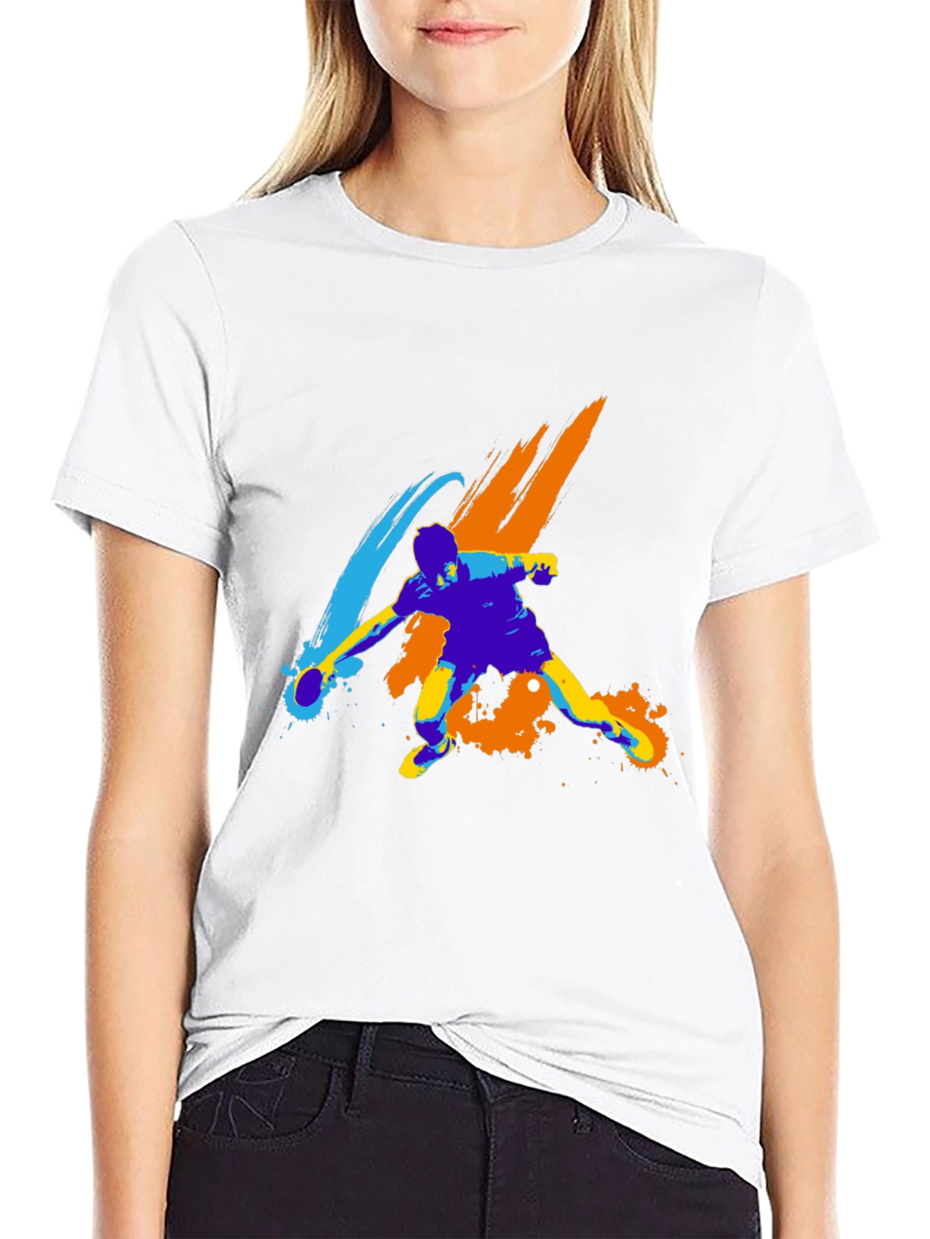 Abstract Table Tennis Player Graphic Tee - Black