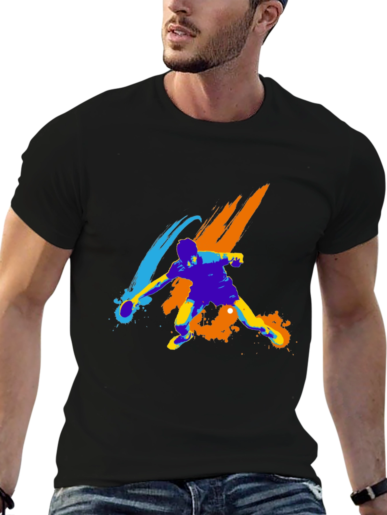 Abstract Table Tennis Player Graphic Tee - Black