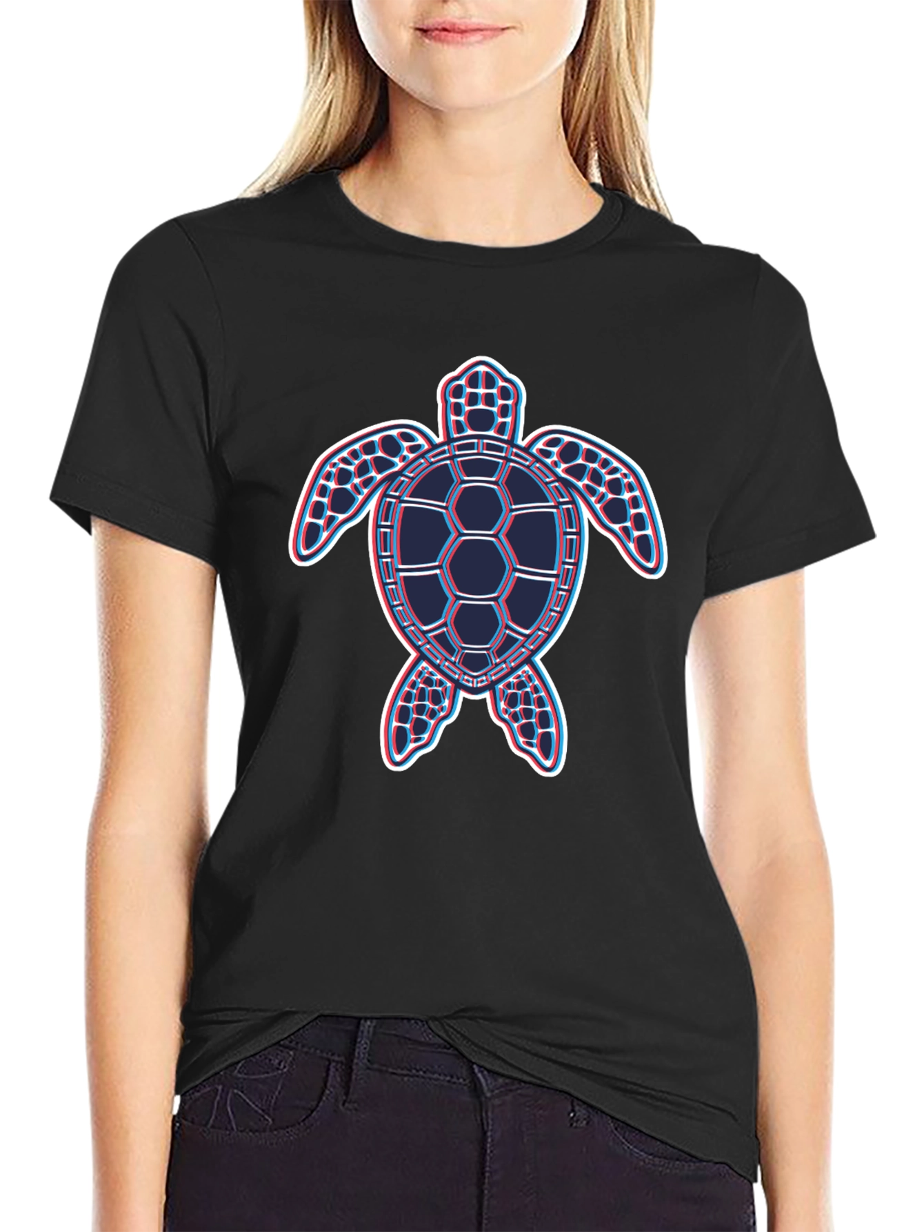 Retro Turtle Graphic T-Shirt - Black Crew Neck Tee