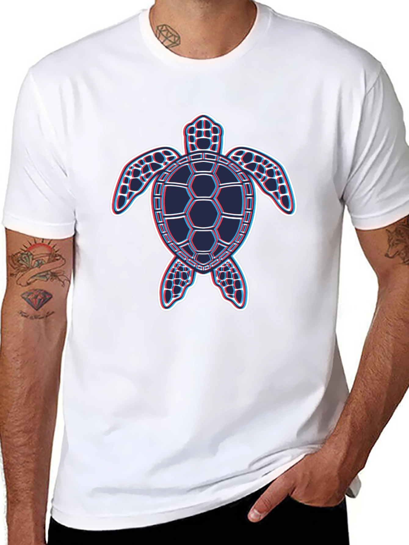Retro Turtle Graphic T-Shirt - Black Crew Neck Tee