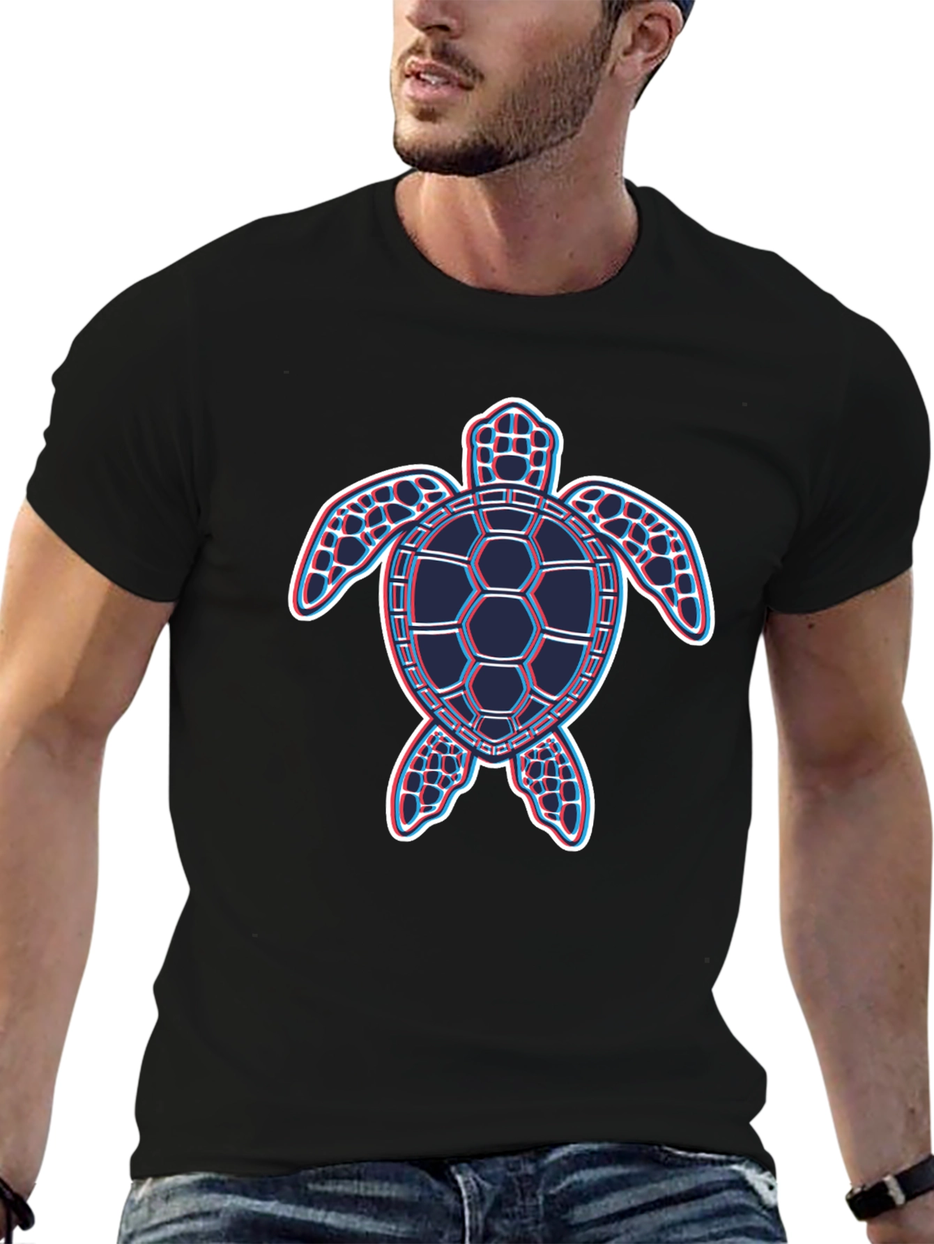 Retro Turtle Graphic T-Shirt - Black Crew Neck Tee