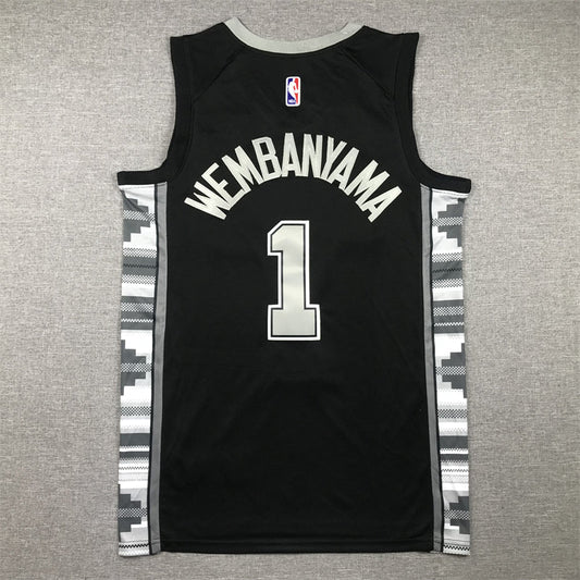Men's San Antonio Spurs Victor Wembanyama #1 Black 2022/23 Swingman Jerseys - Statement Edition