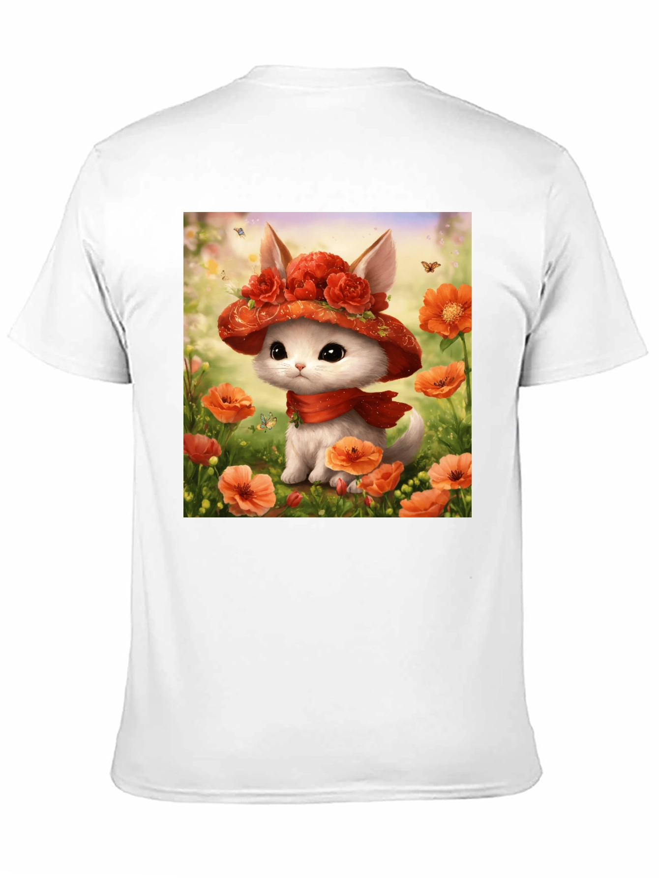 Cute Kitten Floral Hat Graphic T-Shirt