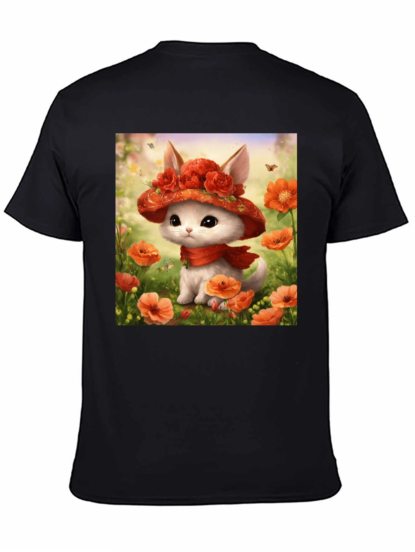 Cute Kitten Floral Hat Graphic T-Shirt