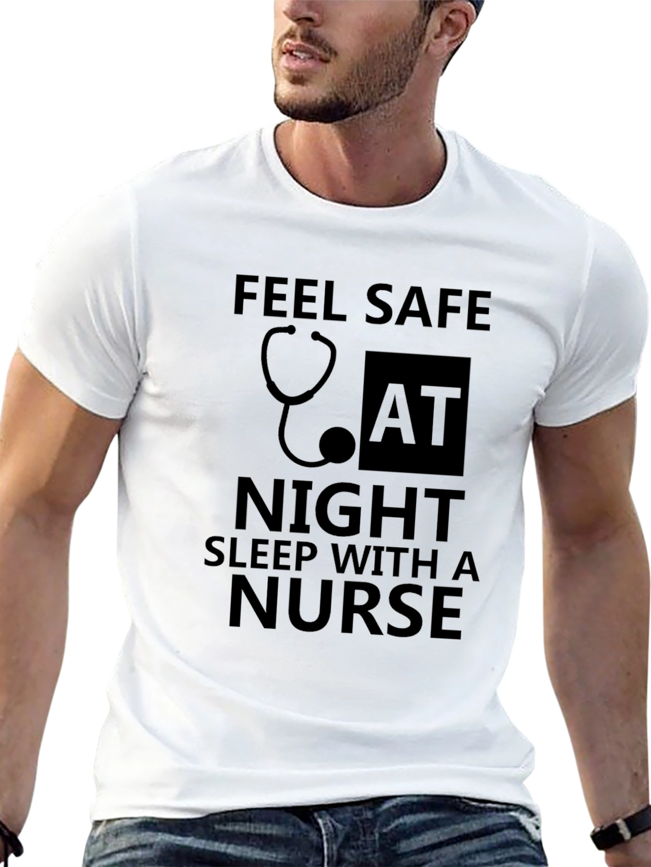 Feel Safe Sleep With A Nurse Black T-Shirt